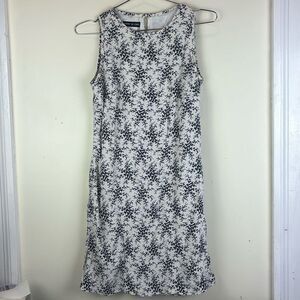 Esprit de Corp. White Black Leaf Floral Sleeveless Keyhole Back Sheath Dress